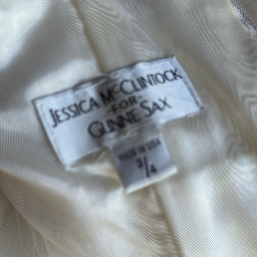 1980s/90s Jessica McClintock for Gunne Sax Off White Embroidered Satin Tulle Par - Picture 10 of 11